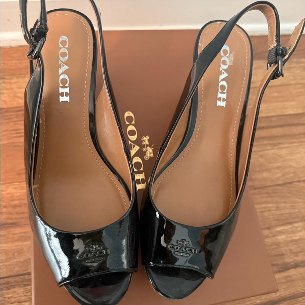 Coach Glossy Black Slingback Heels